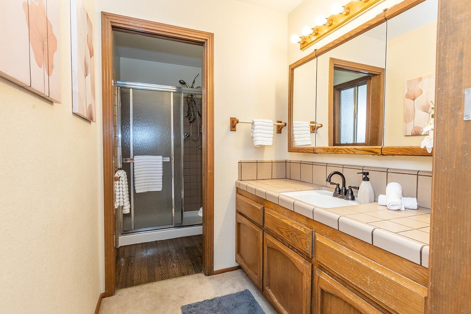3913 Cougar Place Modesto, CA 95356 - Photo 33 of 40 a bathroom with a sink and a mirror