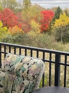 a balcony with a bed
