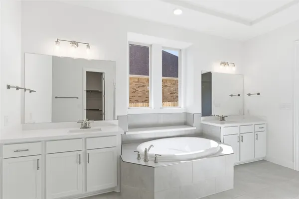a bathroom with a sink a large mirror and a bathtub
