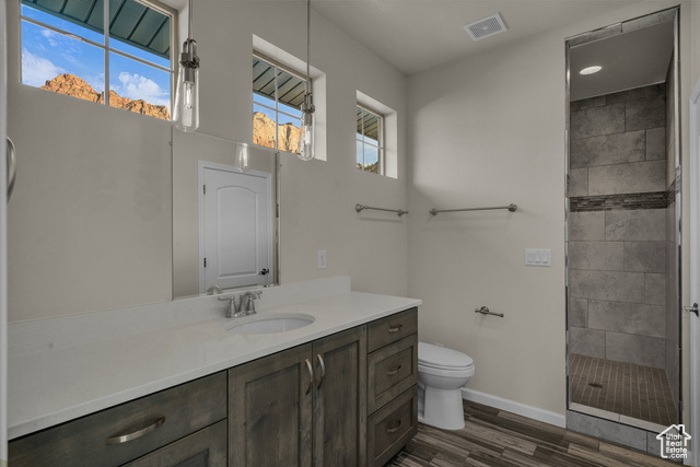 101 Chuckwalla Lane Springdale, UT 84767 - Photo 31 of 51 Bathroom featuring vanity, a shower stall, and dark wood finished floors