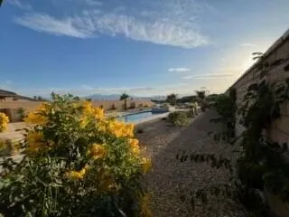 a view of a terrace with sky view