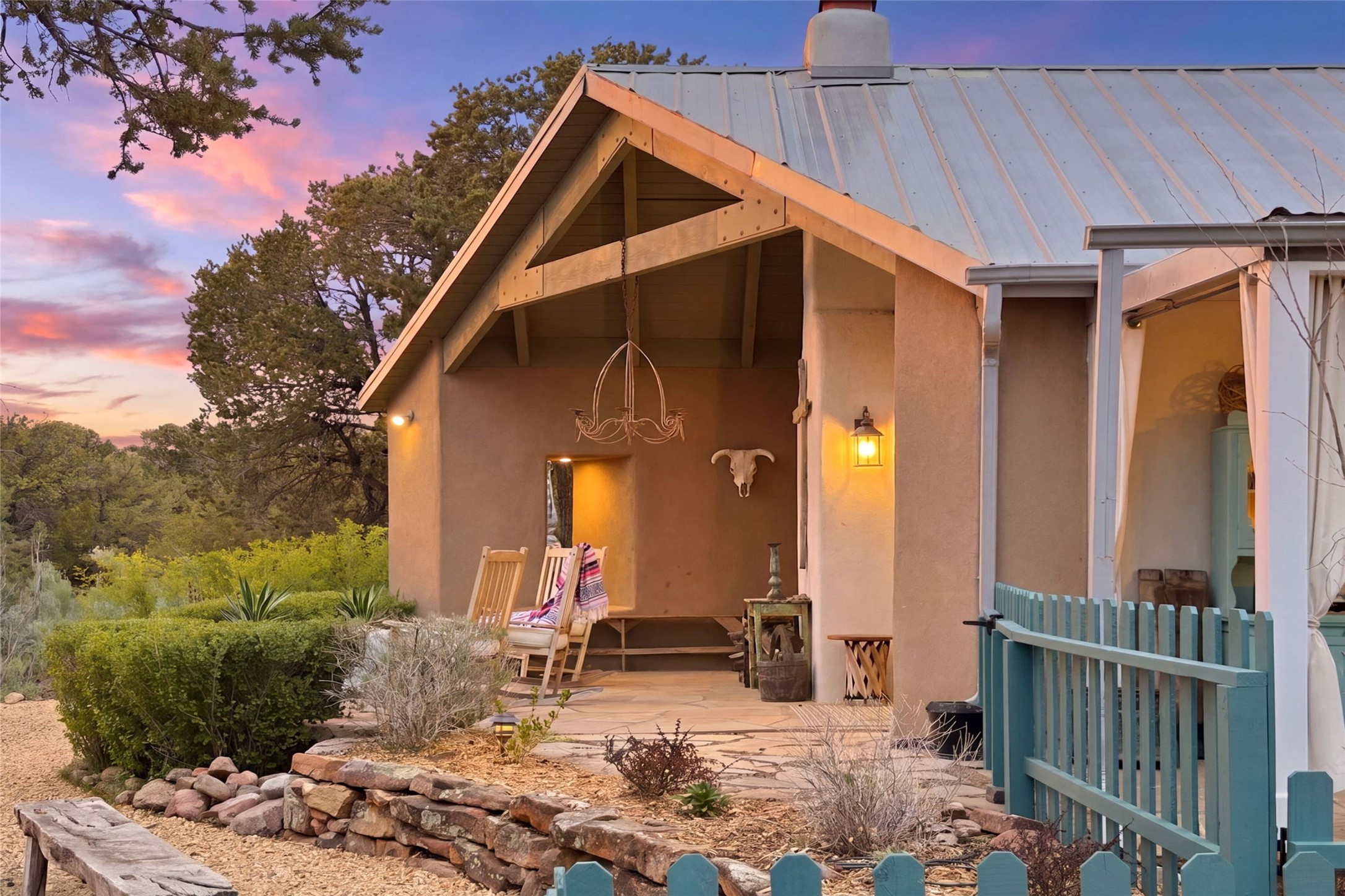 55 Paseo Del Rancho Santa Fe, NM 87506 - Photo 39 of 61 Sunset /west view patio off of living room