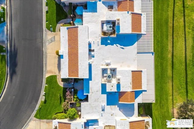 aerial view of balcony and patio
