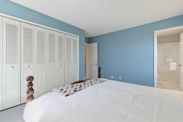 Undisclosed Address Buffalo Grove, IL 60089 - Photo 13 of 30 a bedroom with a large bed and a chandelier fan