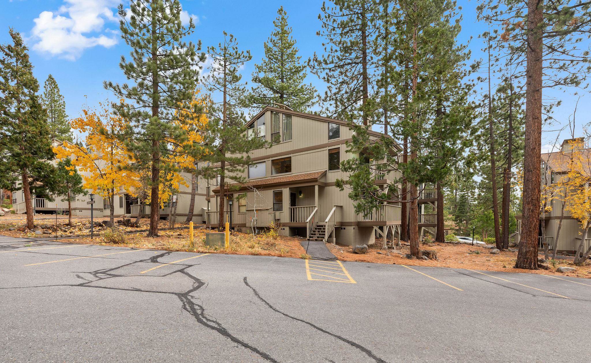 a view of a building with a street