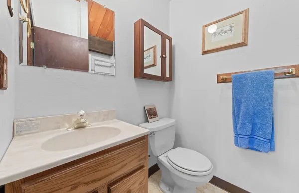 a bathroom with a sink toilet and vanity