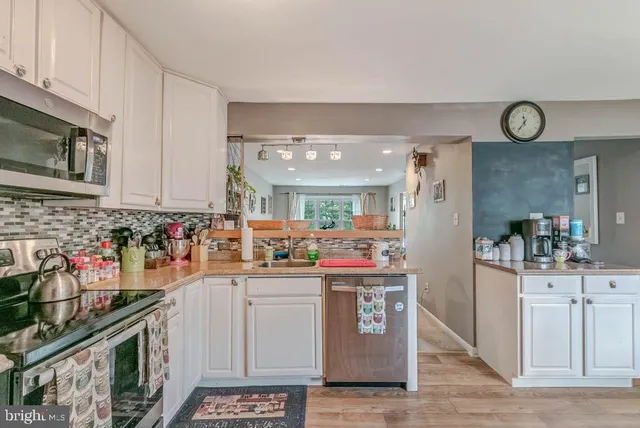 a kitchen with lots of counter top space
