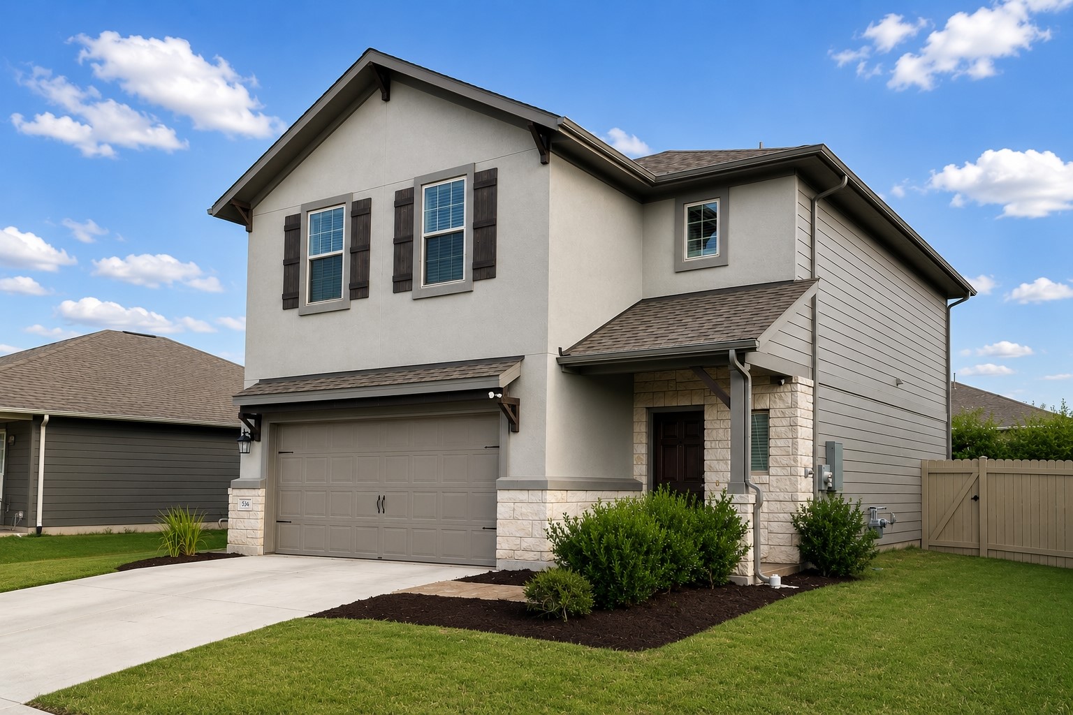 508 Rearing Mare Pass Georgetown, TX 78626 - Photo 1 of 24 A striking modern residence boasts a two-car garage and meticulously landscaped front entry.