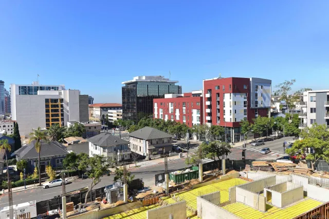 a view of a city with tall buildings