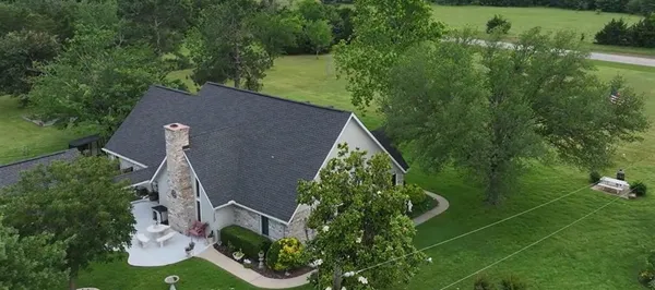 an aerial view of a house