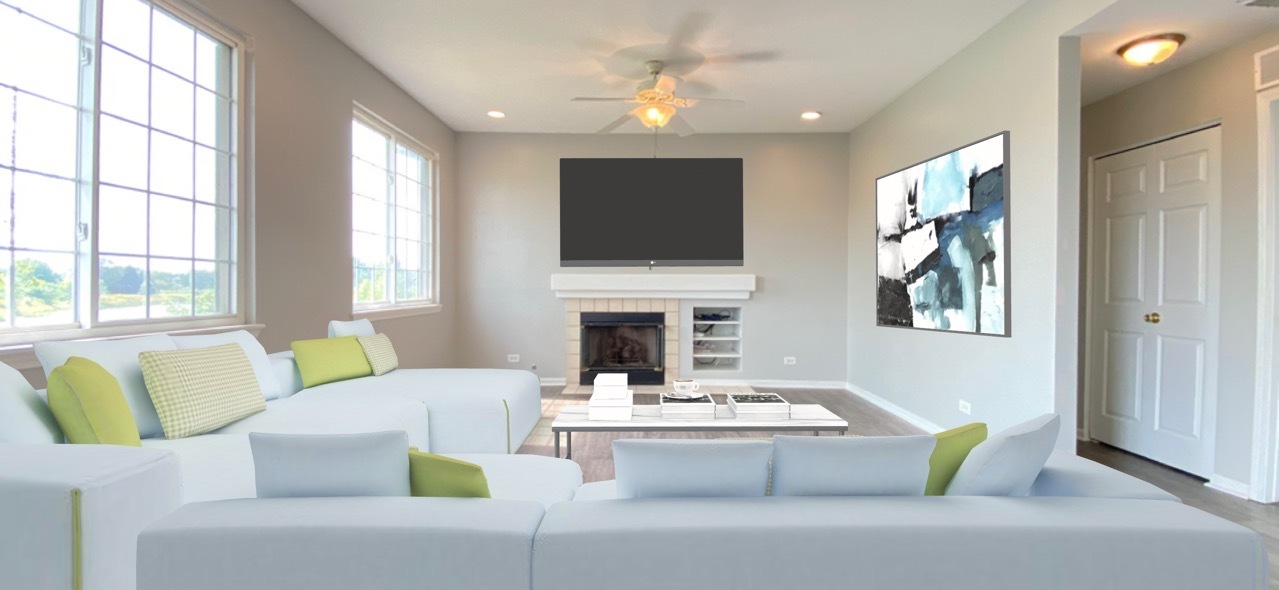 2443 Baldwin Court Aurora, IL 60503 - Photo 14 of 51 a living room with fireplace furniture and a flat screen tv