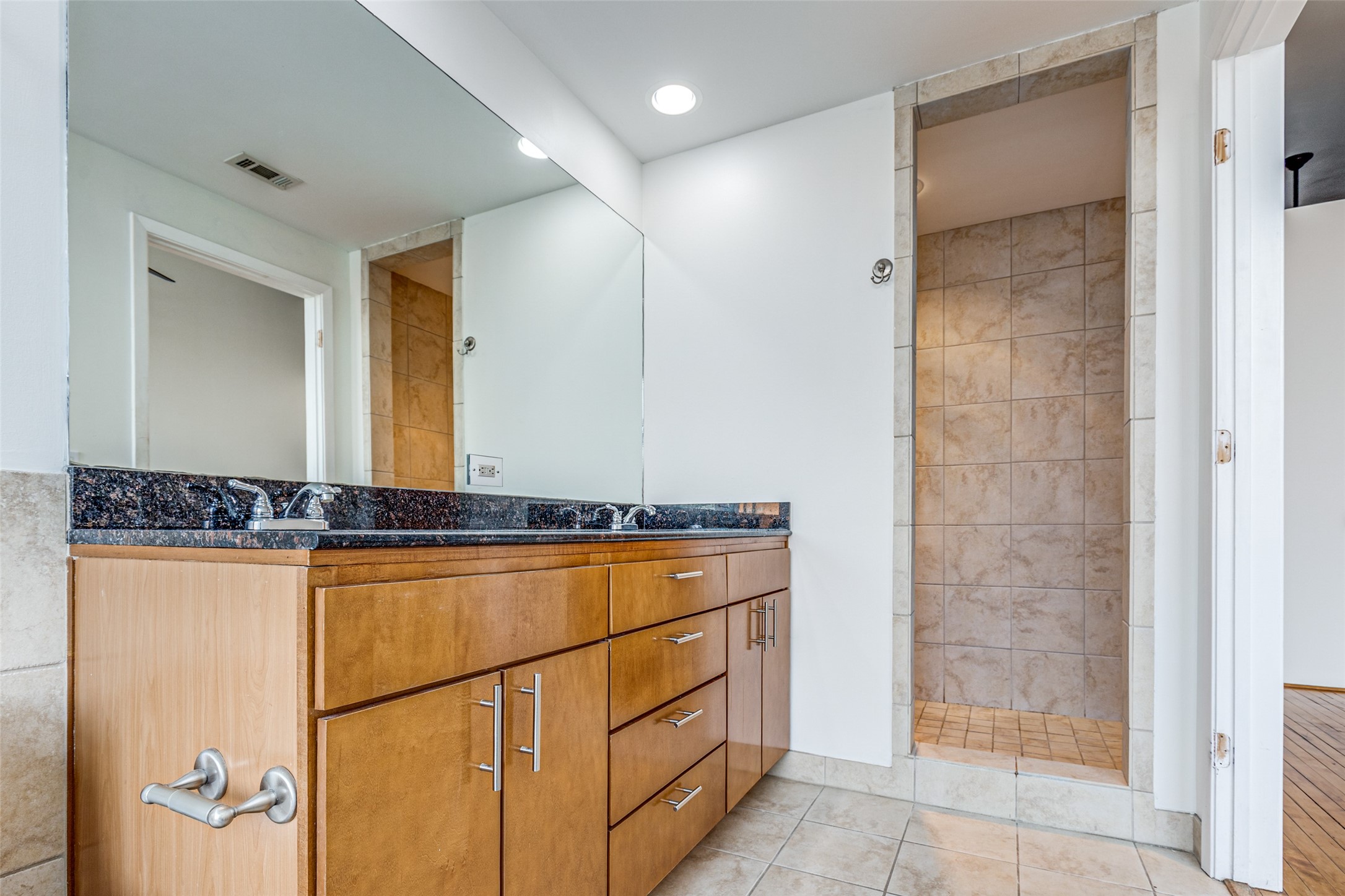 1312 Live Oak Street, Unit 223 Houston, TX 77003 - Photo 17 of 31 Alternate view of primary bathroom showcasing functional built in cabinetry and walk-in shower area.