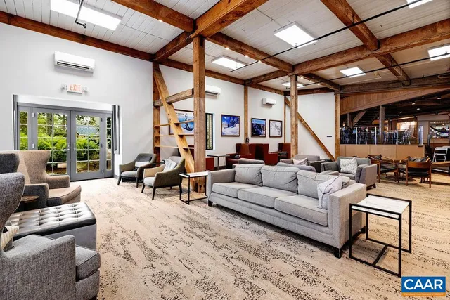 a view of outdoor space with wooden shelves