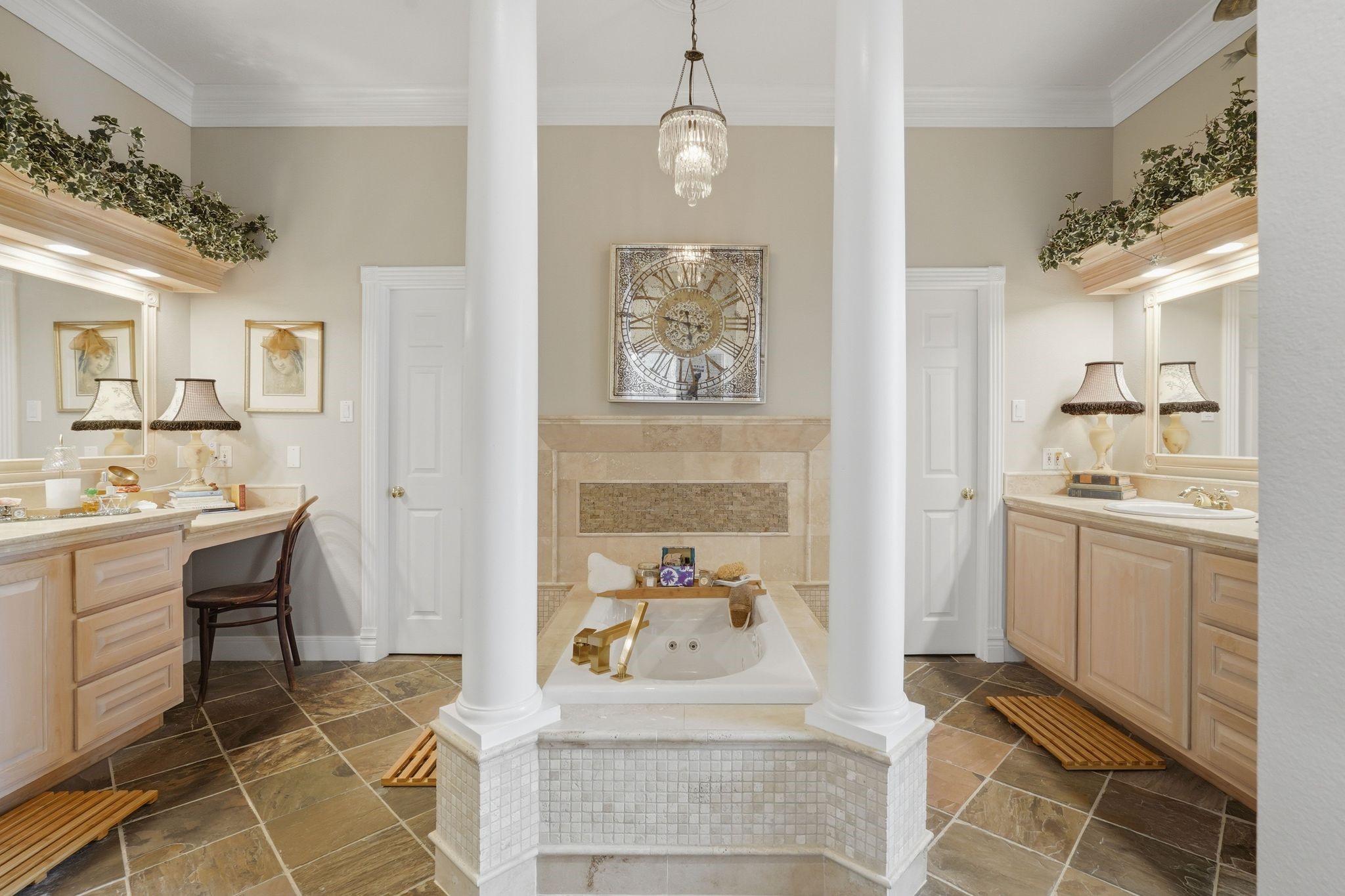 25014 Northampton Terrace Drive Spring, TX 77389 - Photo 25 of 50 This Hollywood primary bathroom has two separate vanities and a jacuzzi tub to relax in. Note that there are 2 separate closets.