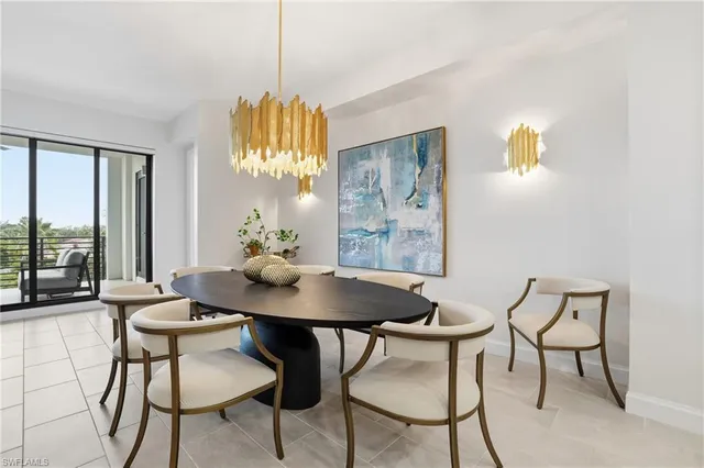 a view of a dining room with furniture and window