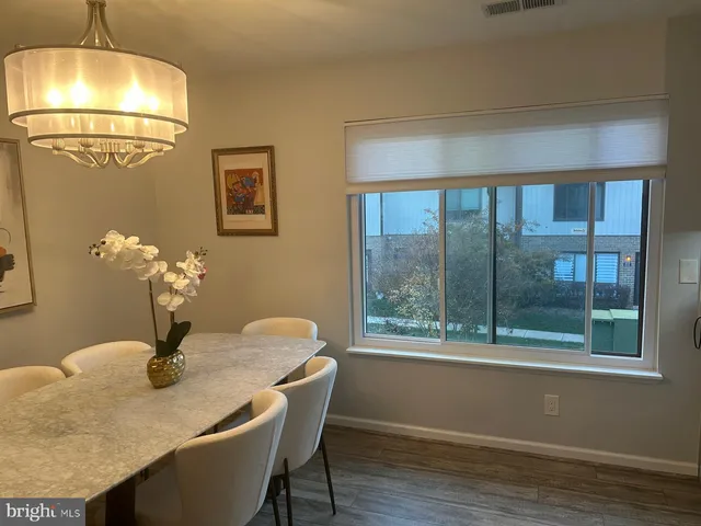 a dining room with window