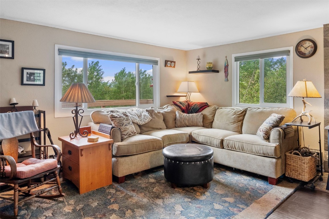 473 J Road Silverthorne, CO 80498 - Photo 4 of 38 a living room with furniture a large window and a table