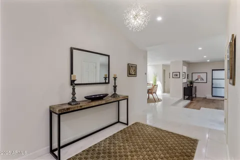 a view of a hallway with workspace