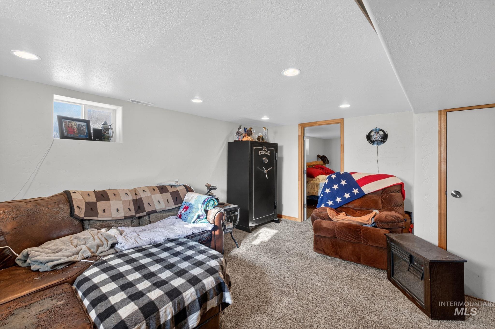 49 South 4th Street West Preston, ID 83263 - Photo 13 of 48 Carpeted living area featuring a textured ceiling