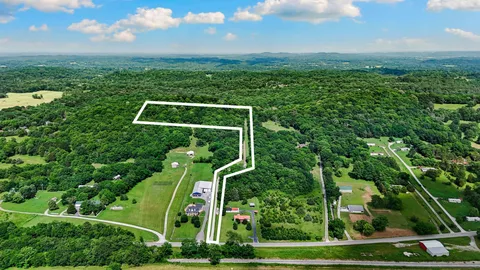 a view of a city with lush green forest