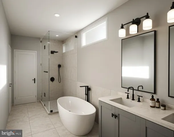 a spacious bathroom with a double vanity sink mirror and toilet
