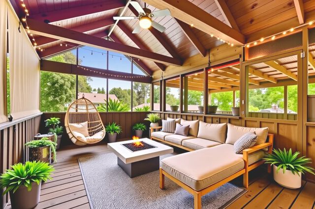 a outdoor living space with furniture and garden view