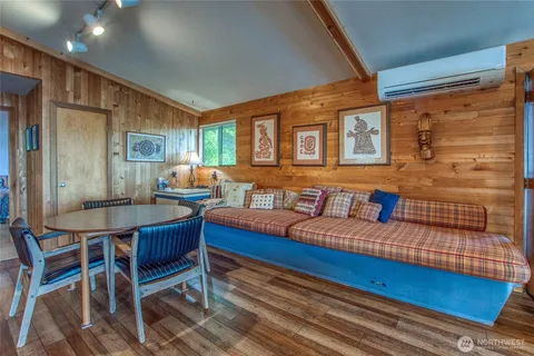 a living room with a couch and a table