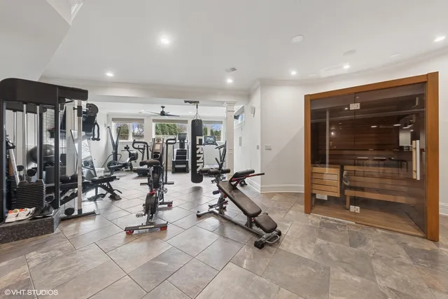 a view of a room with gym equipment