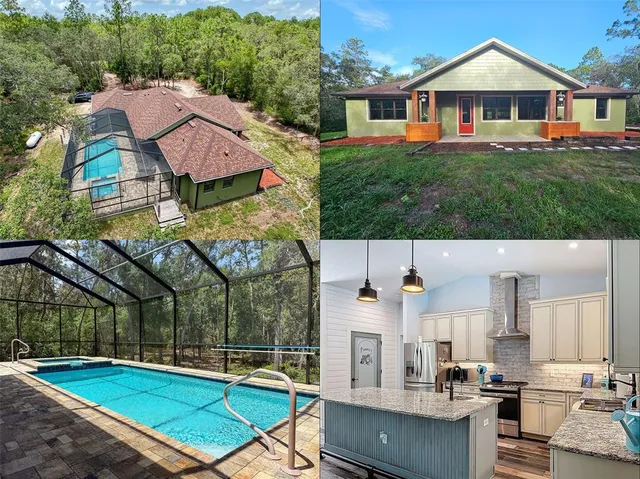a aerial view of a house with swimming pool and deck