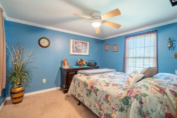 a bedroom with a bed and a dresser