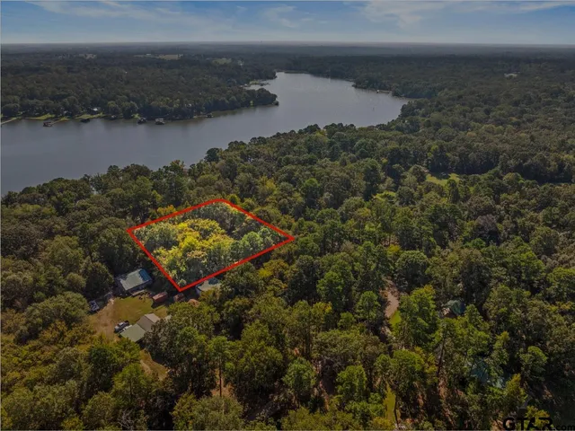 an aerial view of residential building and lake