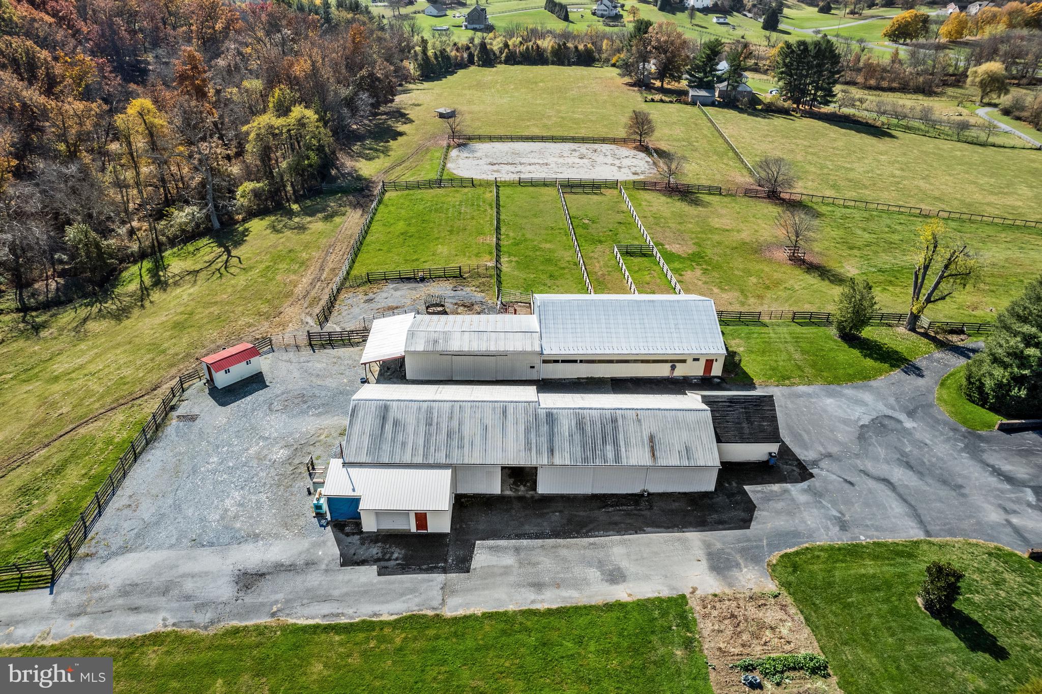 14120 Rover Mill Road West Friendship, MD 21794 - Photo 56 of 76 Aerial of Horse/Cattle Barn and Storage Shed with