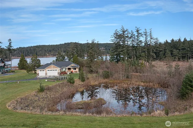 an aerial view of a house with mountain view