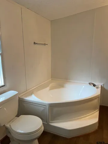 a bathroom with a toilet and a vanity