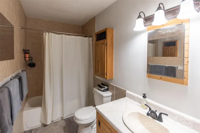 a bathroom with a sink a toilet a mirror and shower