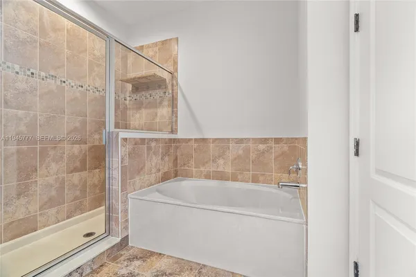 a bathroom with a bathtub