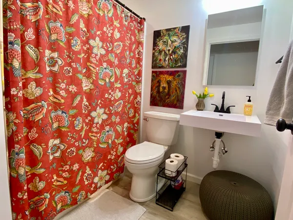 a bathroom with a toilet and a sink