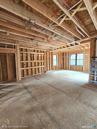 a view of an empty room with stairs
