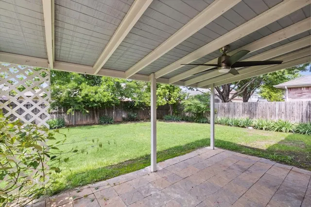 a view of a backyard with plants and a backyard