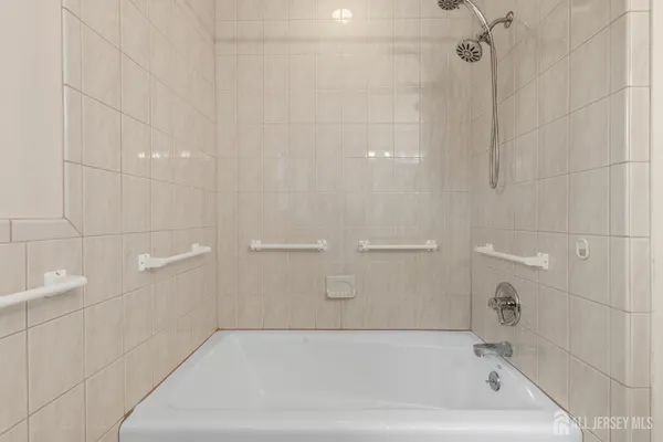 a bathroom with a bathtub