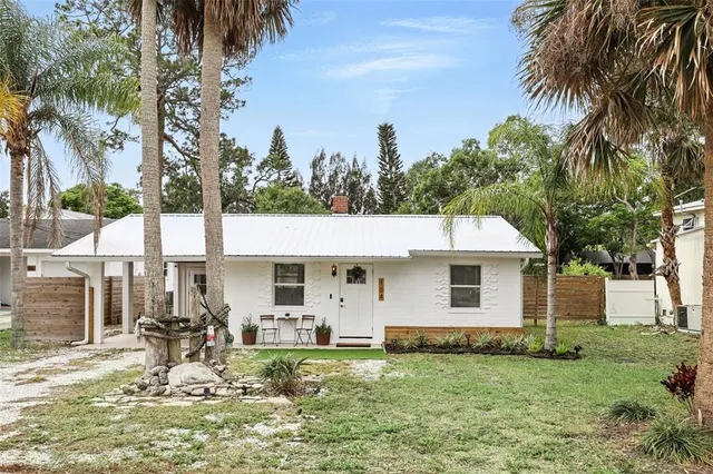 a view of a yard with a house
