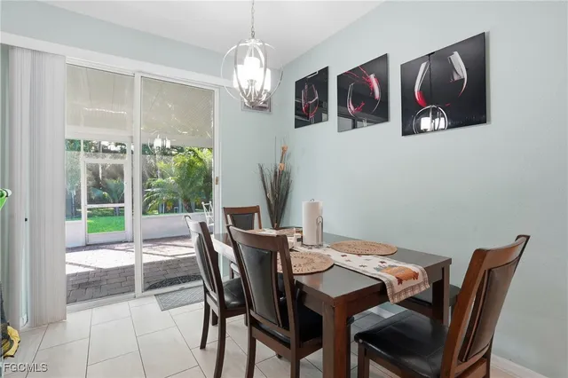 a view of a dining room with furniture wooden floor and chandelier