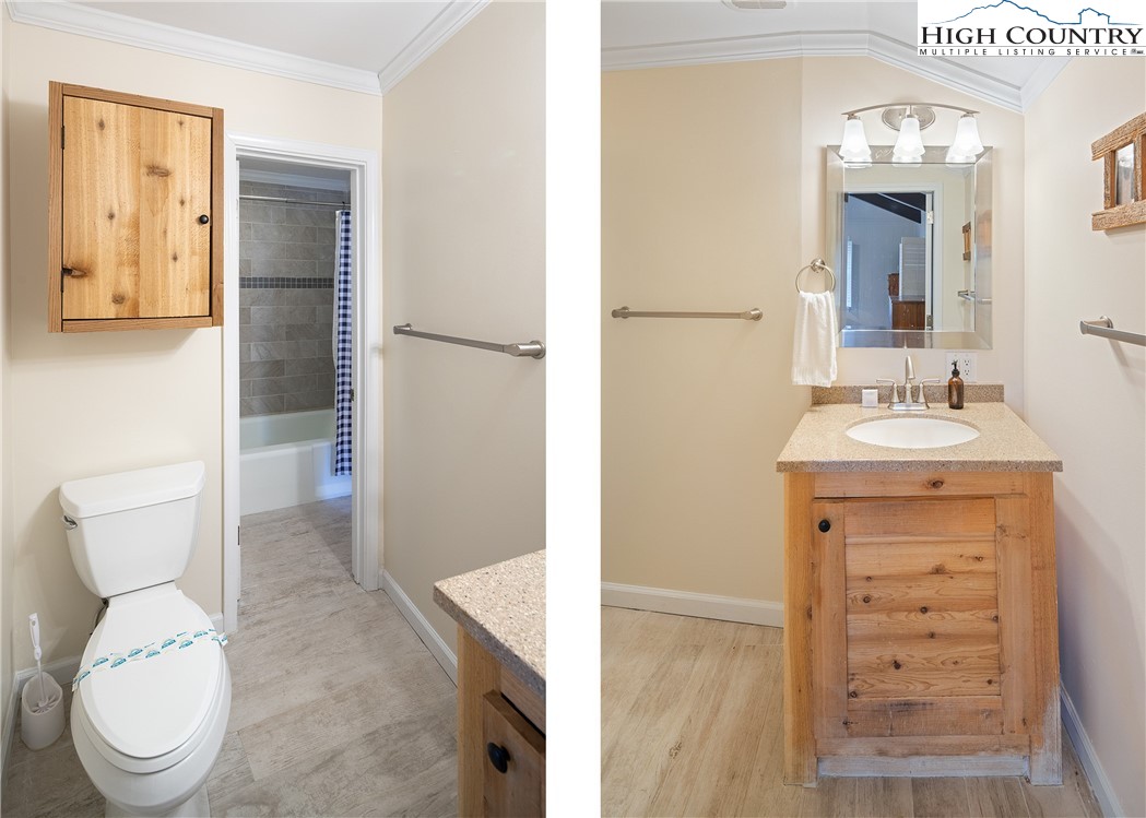 501 St Andrews Road Beech Mountain, NC 28604 - Photo 20 of 46 a bathroom with a sink a toilet and shower