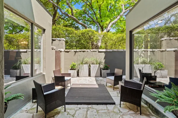 a view of a patio on the deck