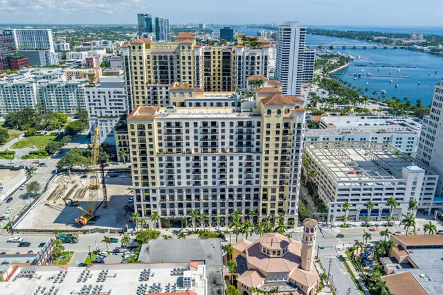 a view of a city with tall buildings