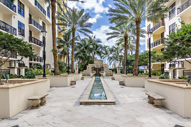 a view of a building with a bench