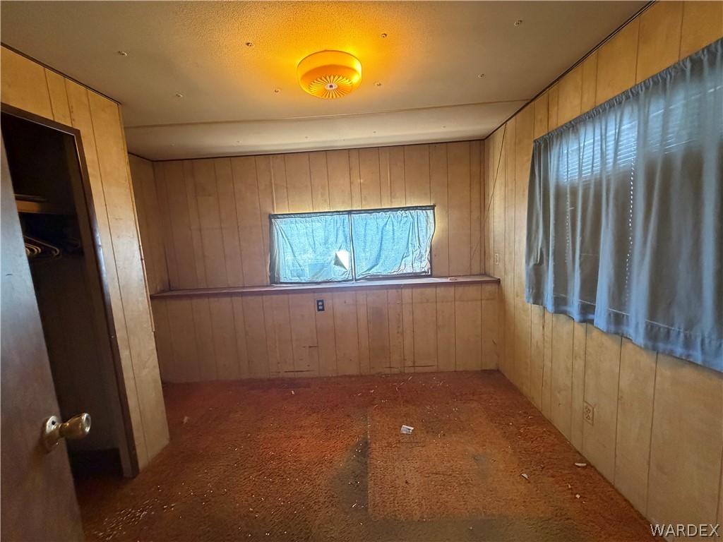 1666 Talc Road Bullhead City, AZ 86442 - Photo 30 of 61 Room featuring wood-paneled walls, two windows, and a ceiling-mounted light fixture