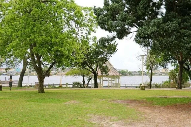 a view of outdoor space with garden and trees