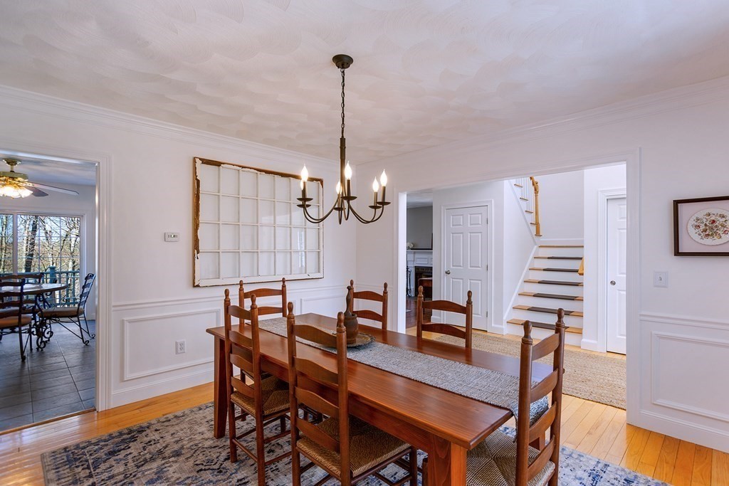 95 Lunenburg Road Townsend, MA 01474 - Photo 13 of 42 a dining room with furniture wooden floor a rug and a chandelier