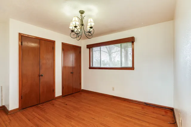 a view of a chandelier in a room